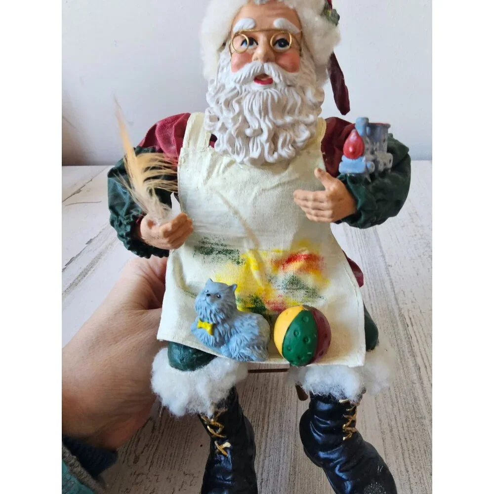 Paper mache Santa cat feather statue figurine Xmas decor‎